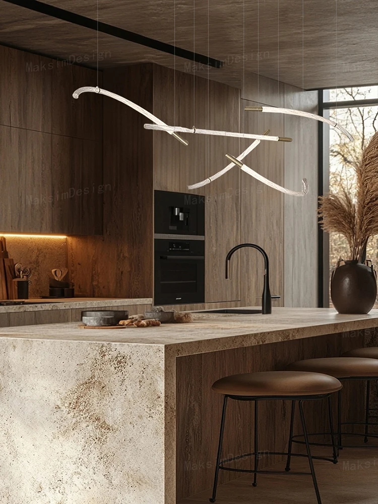 Twisted‑Texture Transparent Glass Art Chandelier Elegant Flowing Curved Line Combined Minimalist Ceiling Pendant Lamp Bedroom