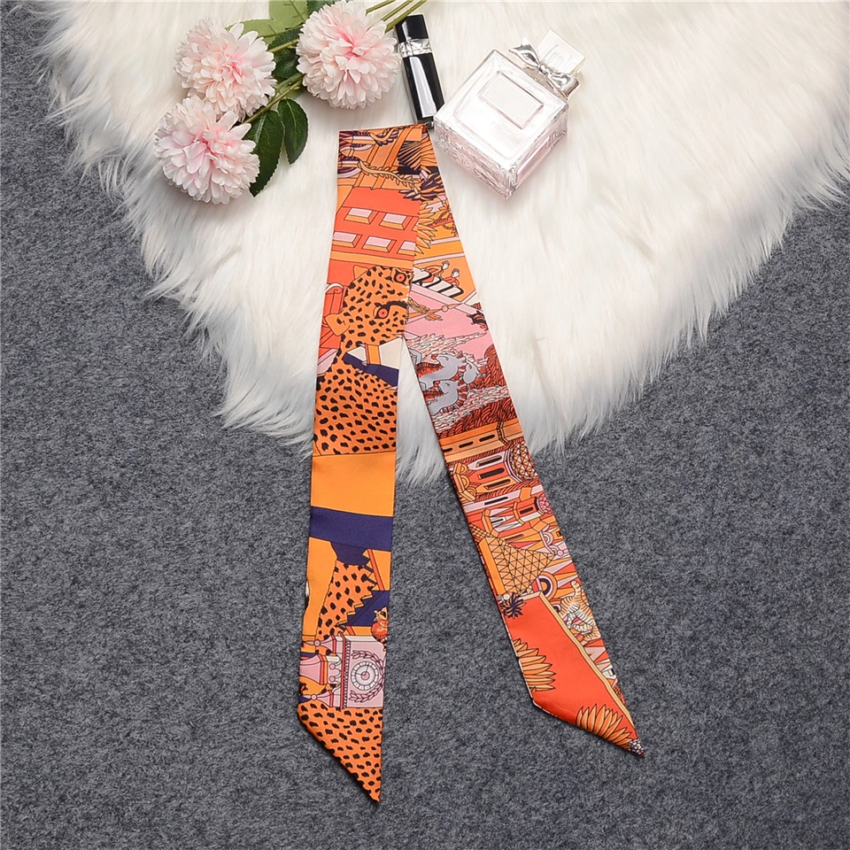 Brand Jungle Leopard 100% Real Silk Scarf Women Design Summer Natural Mulberry Silk Scarf Foulard Hair Bag Scarves Neckerchief