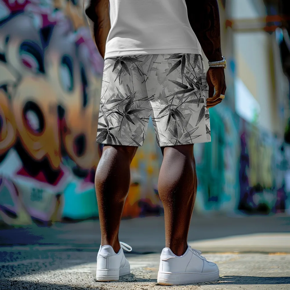 竹林プリントメンズプラスサイズショーツ夏クールシックビーチウェアメンズヒップホップストリートウェアカップルカジュアルオールマッチ 9XL