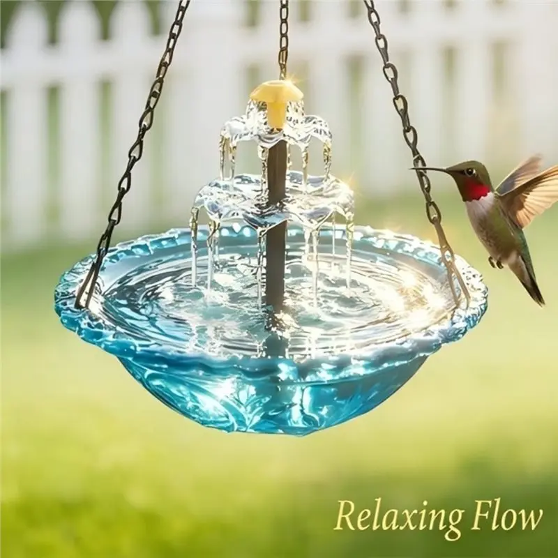 AWAH Hanging Solar Bird Bath Fountain Solar Cascade Hanging Bird Bath Fountain Hummingbird Water Fountain With Water Pump