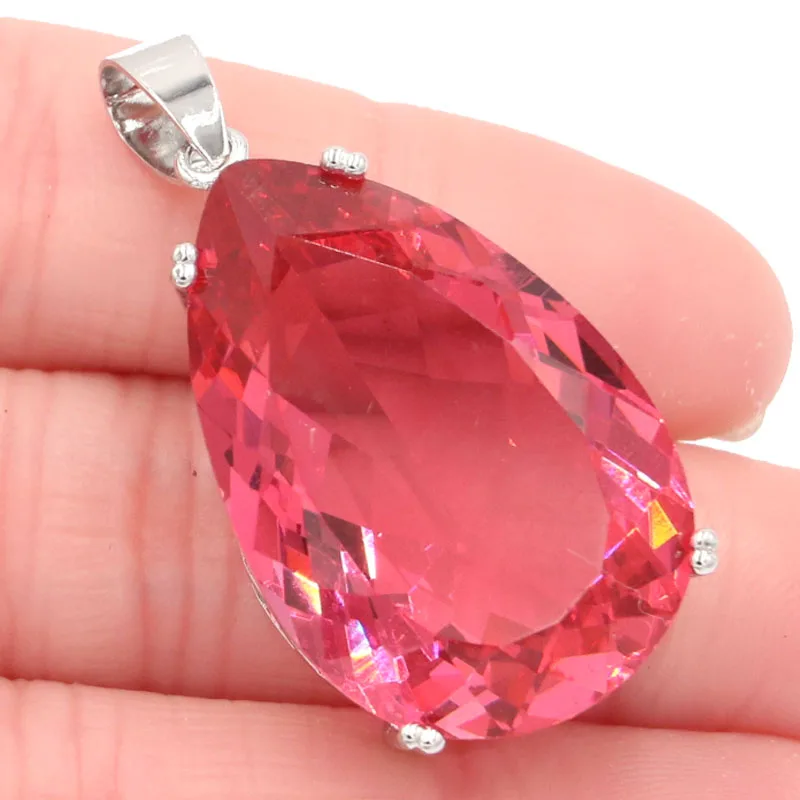 Buy 4 Get 1 Free 40x20mm Gorgeous Big Gemstone Pink Morganite Green Peridot Women Dating Sliver Pendant