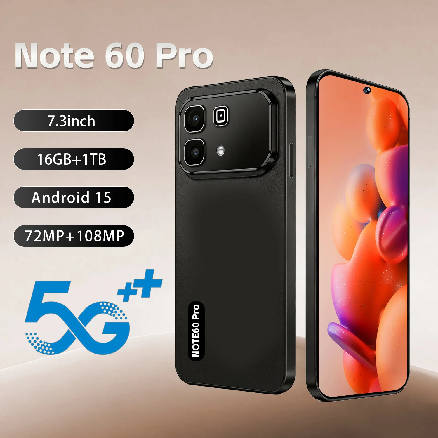 2026 Note 60 Pro 5g smartphone 16GB RAM 1TB mobile phones HD 7.3 Inch Screen Global Unlock 7800mAh Fingerprint unlock