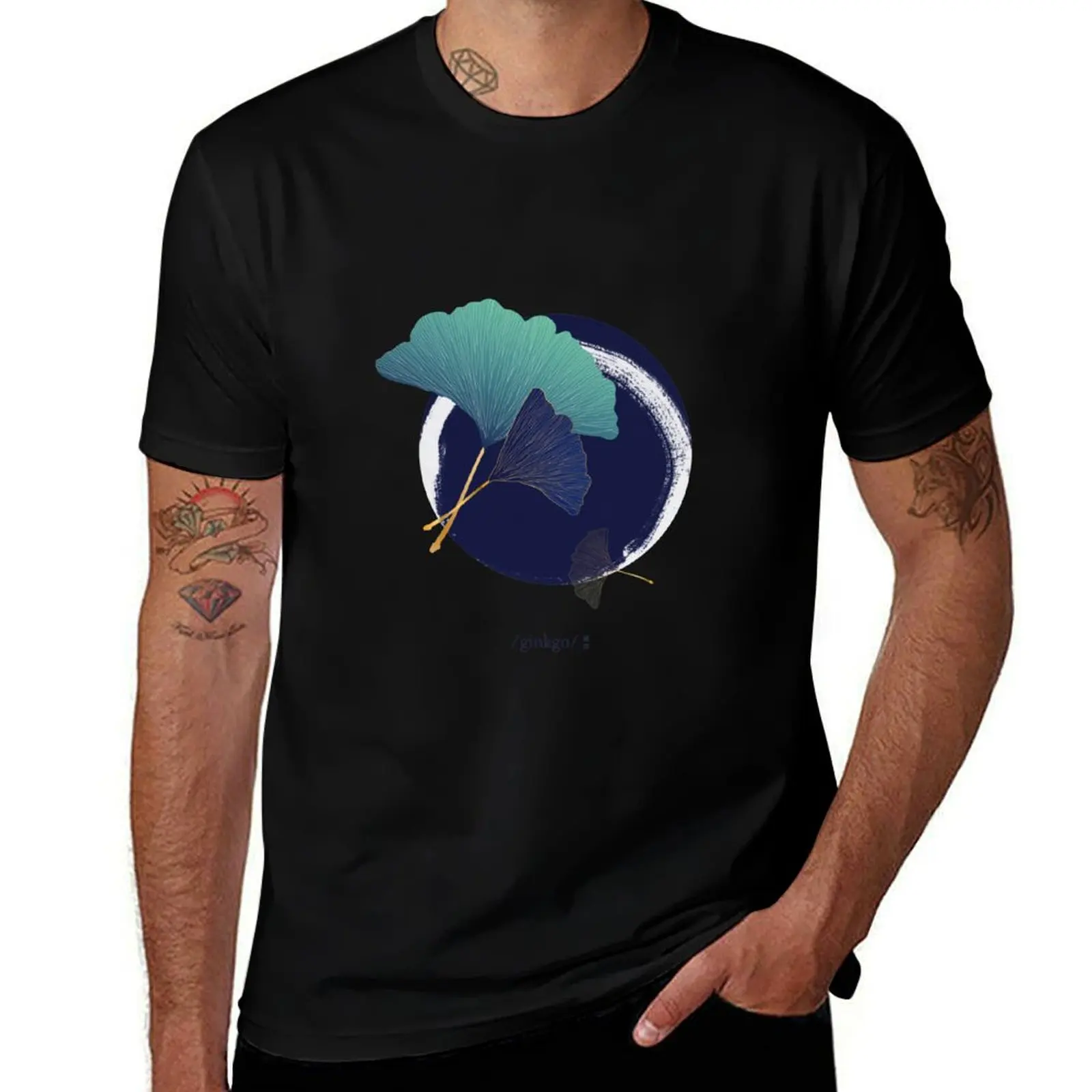 

Blue ginkgo leaves illustration with hand stroke T-Shirt quick drying graphic tee shirt cute tops funny t shirts for men