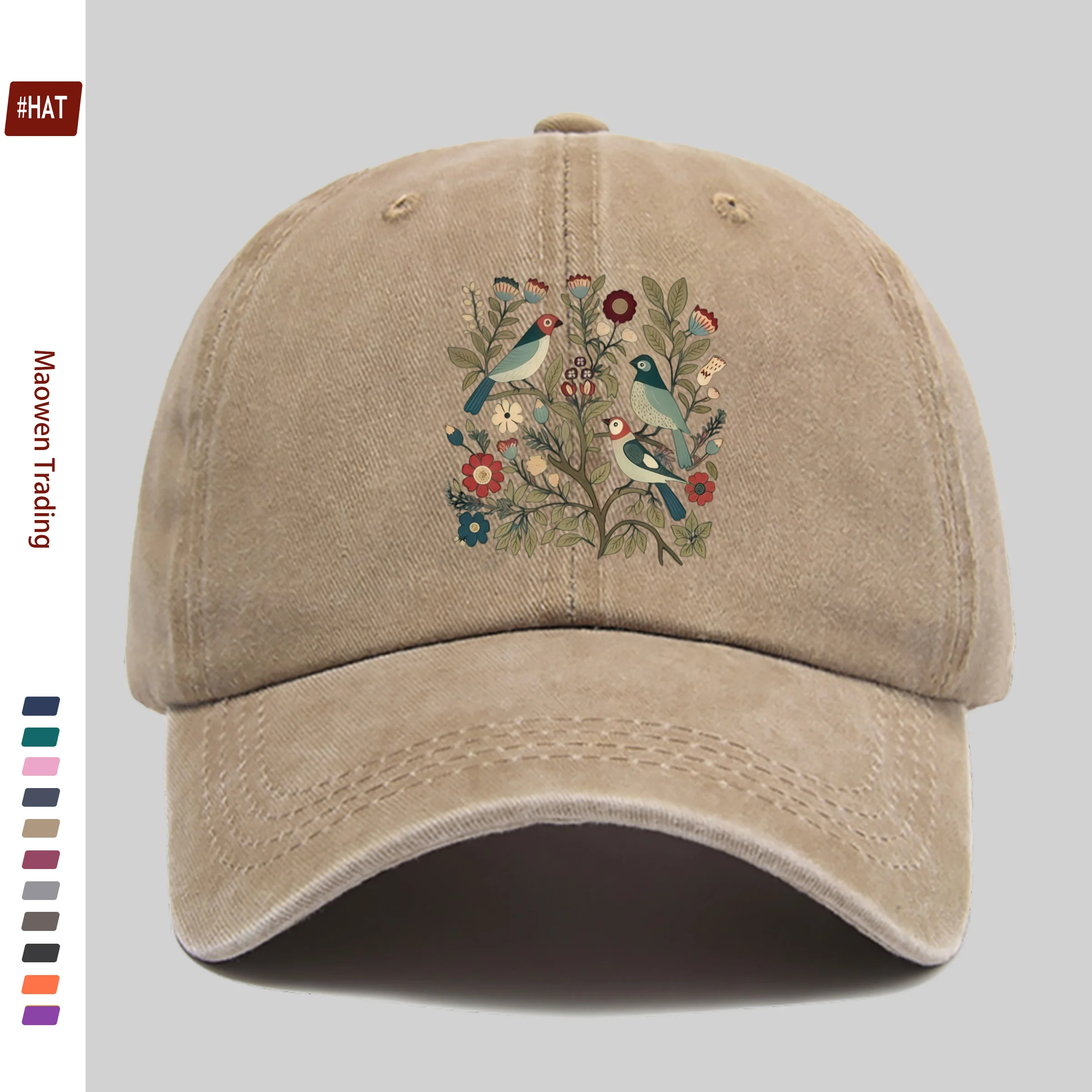 1pc 1pcs Vintage Botanical Floral & Bird Print Trucker Cap - Adjustable Snapback Baseball Hat Suitable for Men & Women, Lightwei