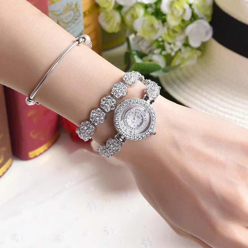 Setting Cubic Zircon Women's Watch Hours Clock Fine Dress Wedding Jewelry Twining Long Bracelet Luxury Crystal Girl Gift Box