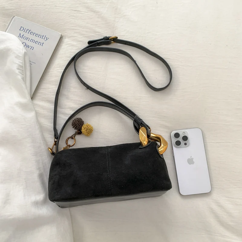Simple Fashion Versatile Faux Suede Shoulder Bags Zipper Large Capacity High Quality Sewing Thread Crossbody Bags for Women