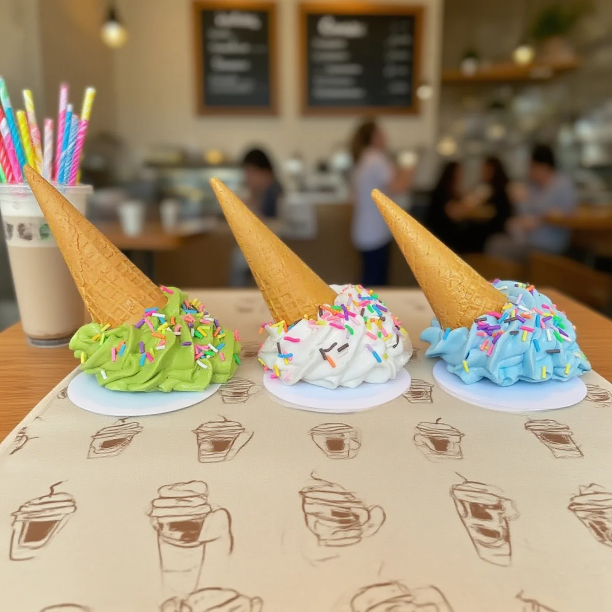 Ultra-realistisches gefälschtes gefallenes Eiscreme-Modell, lebensechte, fallende, geschmolzene Dessert-Requisite für Streichgeschenke, TikTok-Viervideos, Fotografie – Detail 8
