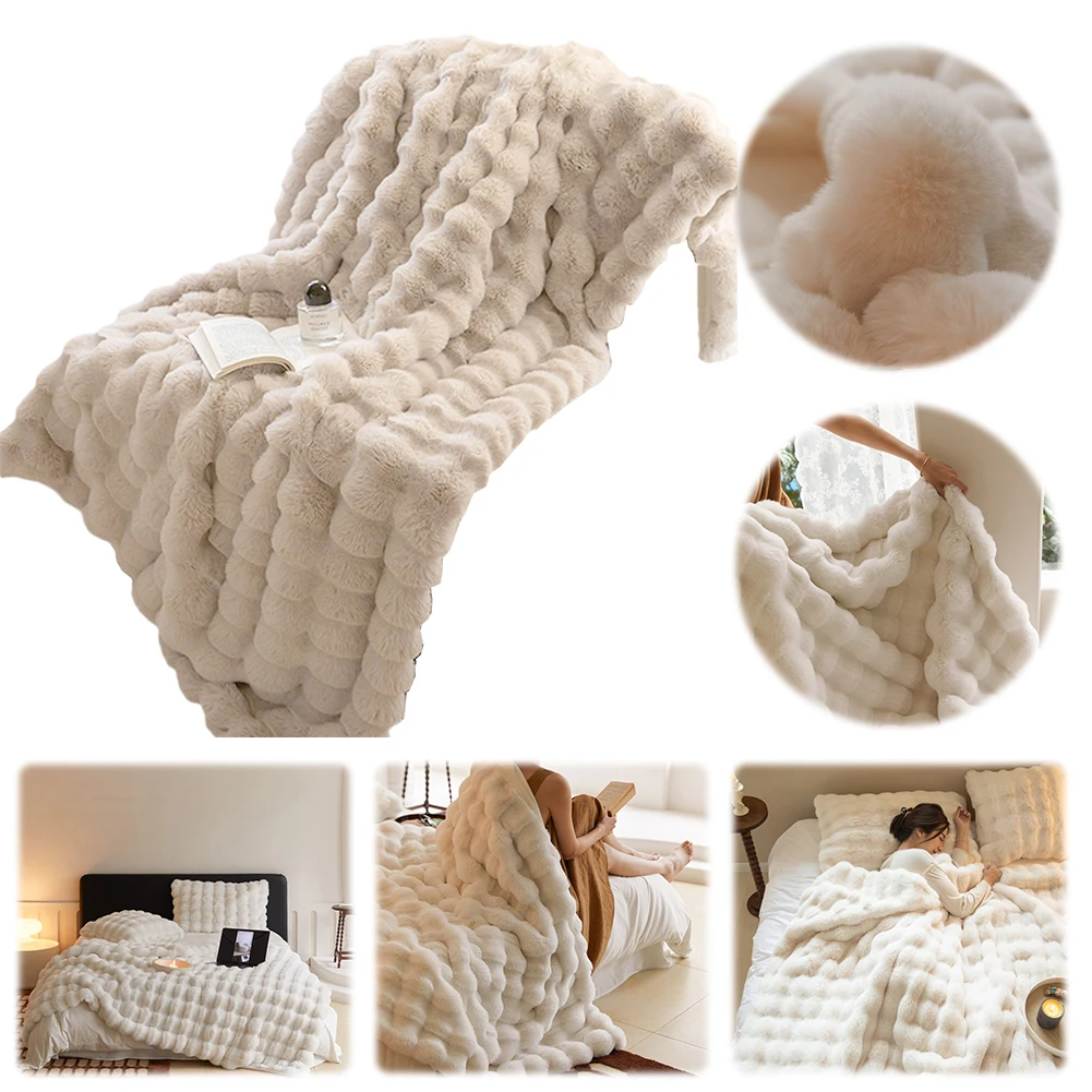 

Cozy Toscana Rabbit Fur Blanket Warm Solid Color Faux Fur Plush Blanket Solid Imitation Rabbit Fur Blanket for Couch Sofa Office