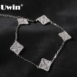 UWIN Women Four Leaf Clover Bracelets Iced Out Cubic Zirconia Charms Chain Bracelets Fashion Jewelry for Girls
