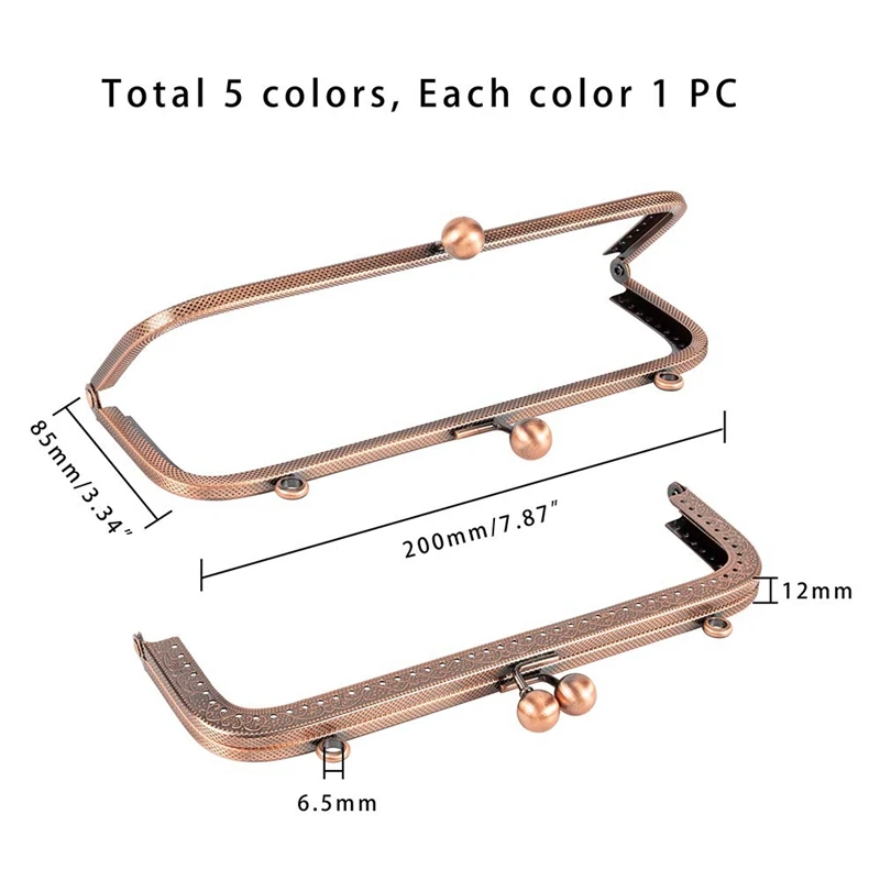 5 Color 7.9 Inch/20Cm Metal Frame Purse Bag Metal Frame Kiss Clasp Lock For Purse Making DIY Craft Squared Design Bag Clutch Coi