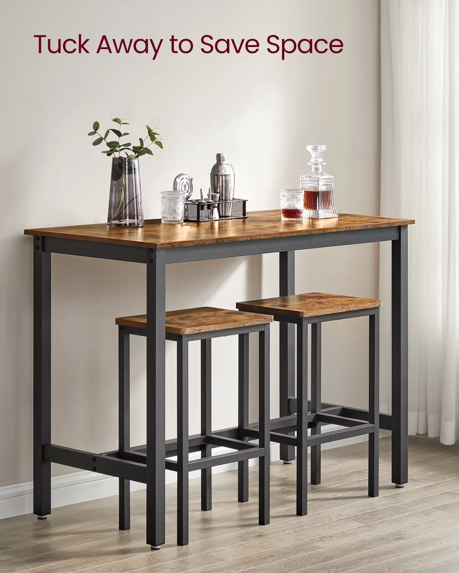 3 Piece Bar Table Set, Wood Pub Table with 2 Bar Stools, Counter Height Dining Table Sets
