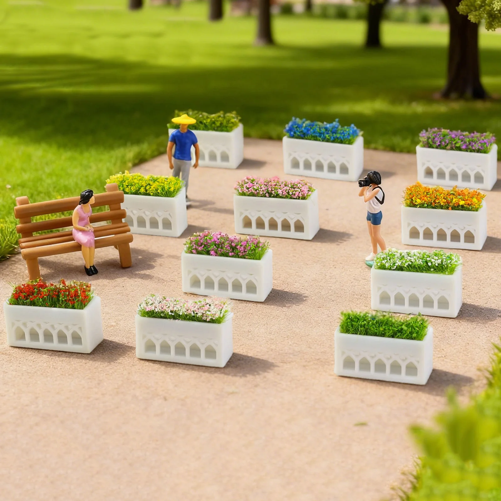 1:75 Scale Mini Flower Box Model Simulation Flower Bed Grass Cluster for Making Architectural Sand Table Garden Scene Materials