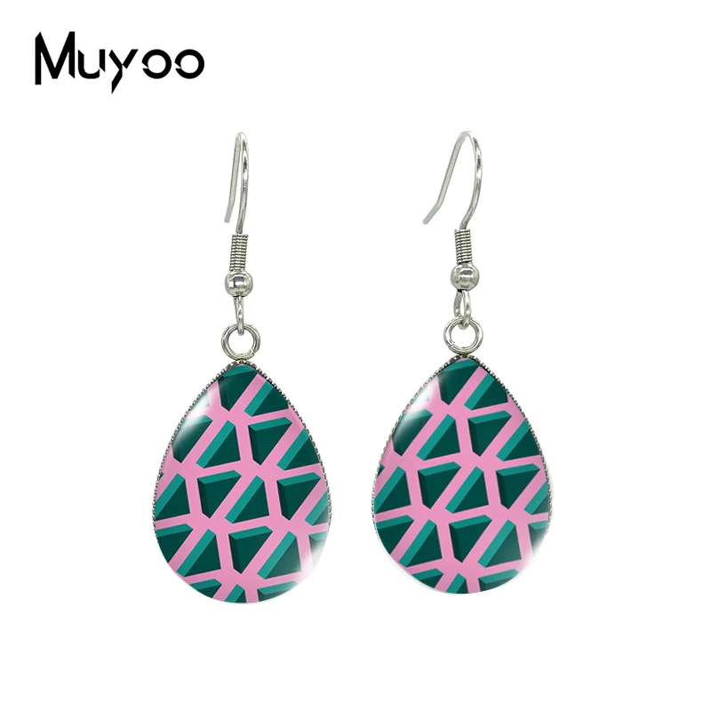 2023 New Geometric Stripes Line Patterns Tear drop Earring Fish hook Earrings Glass Cabochon Jewelry Handmade Items image 2