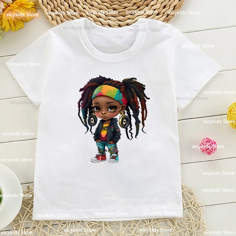 Personality Hip Pop Street Black Girl T-Shirts Kawaii Girls Fashion Magic Melanin Black Girls Baby Tshirts Tops Wholesale