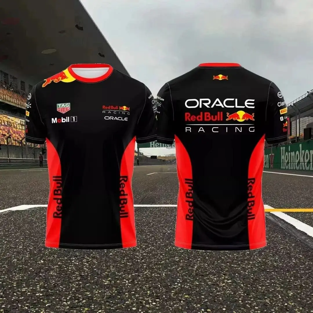 Oracle Red Bull F1 Racing T-shirt Men Red Navy Geometric Print Quick Dry Short Sleeve Motorsport Fan Top