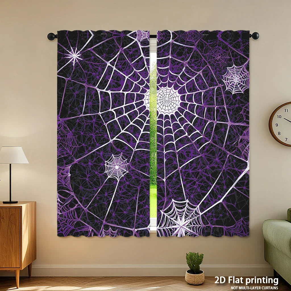 2-piece set of high-definition digital printed curtainsPurple SpiderWeb Style CurtainHome decoration style