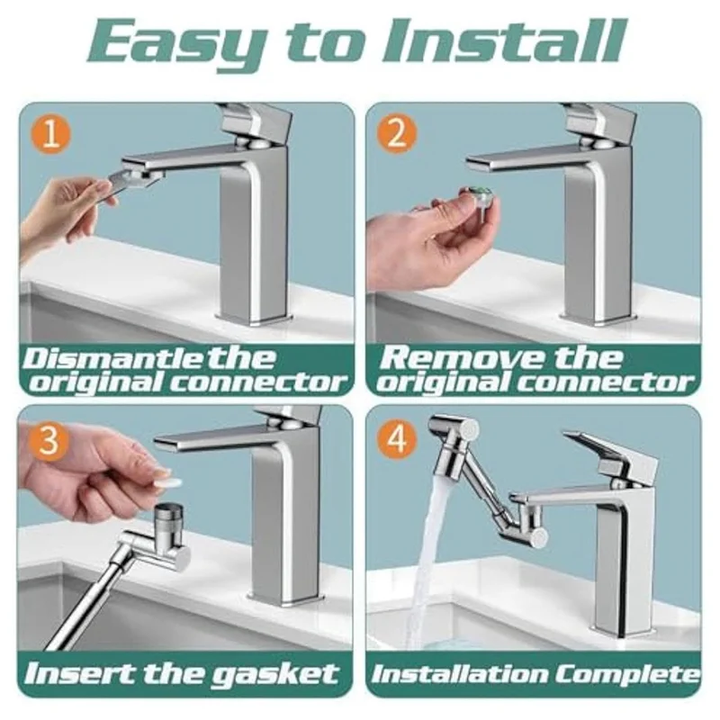 

ABKO-Swivel Faucet Extender Bathroom Sink With Splash Guard Strainer Robot Arm Extension Faucet 1440° Robot Arm Faucet