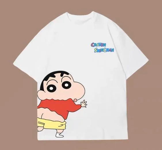 

New Shin Chan Crayon Printed Summer T-shirt Cotton Japanese Cartoon Men T-shirt Short Sleeve Round Neck Loose Kids T-shirt Top
