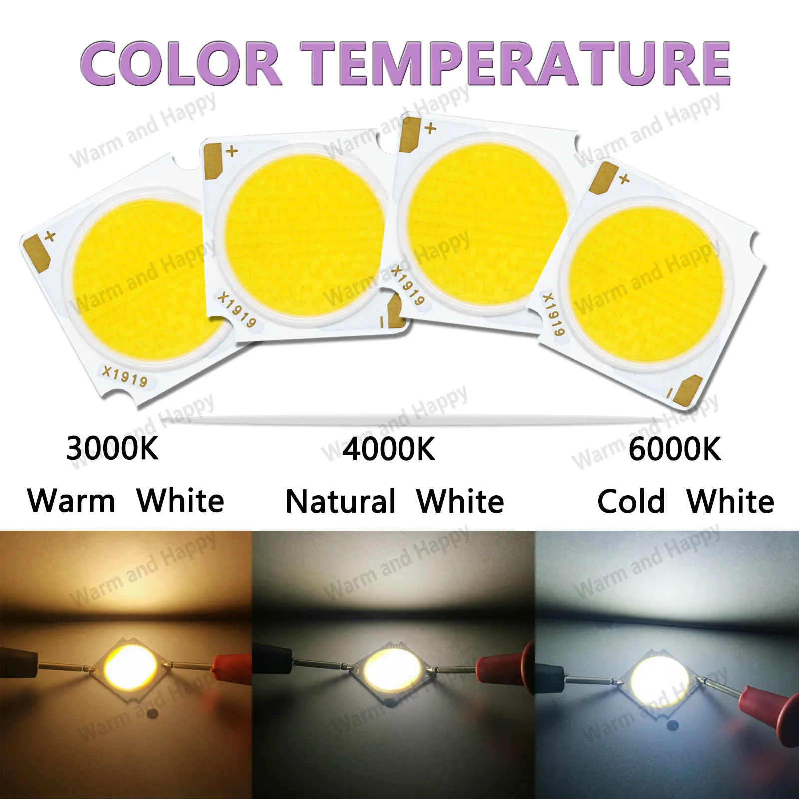 1pcs 10W 20W 30W 40W 50W Bridgelux Chip CRI=90 LED COB Light-Emitting Diode 19*19mm LED DIY LED Track Light Source Accessories