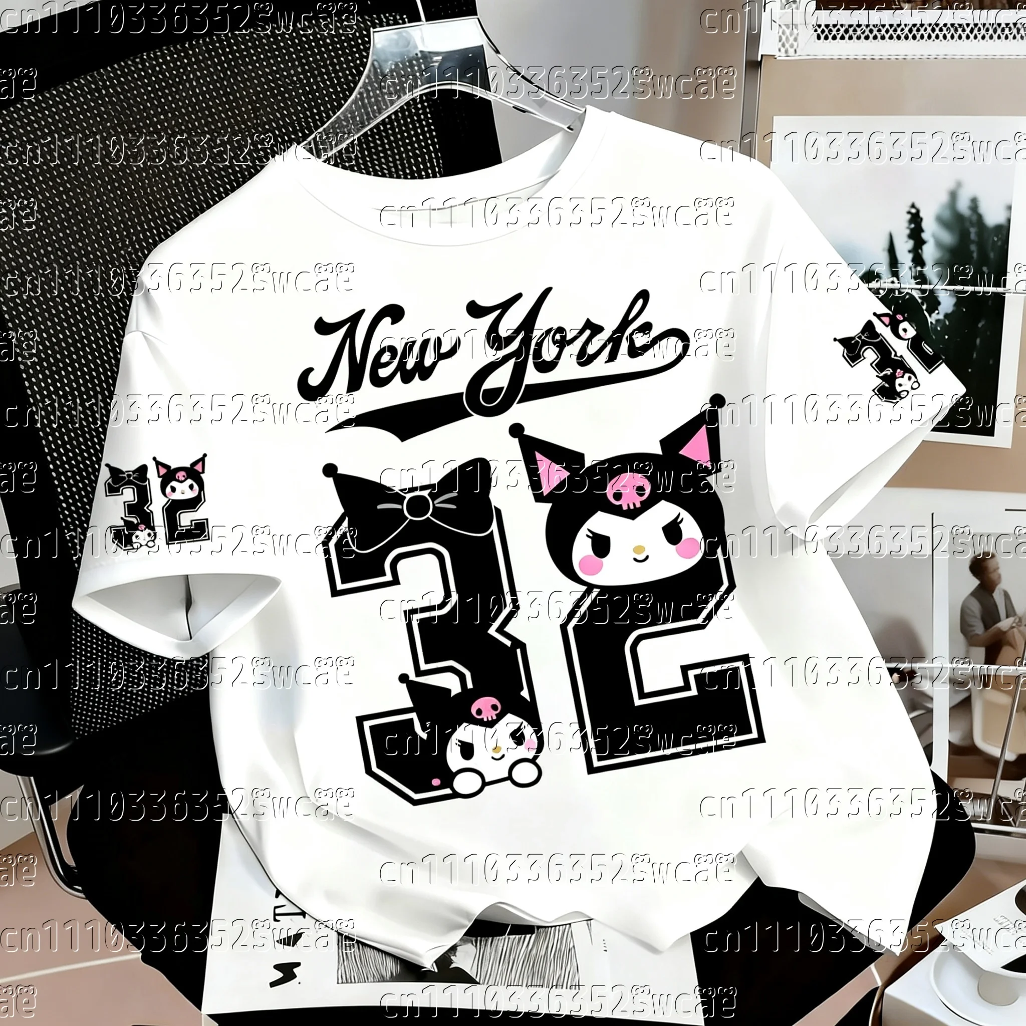 Sanrio Brand Kuromi Hello Kitty Family Theme American Street Summer T-Shirt Extra Large Adult Top New Maternity Style 2026