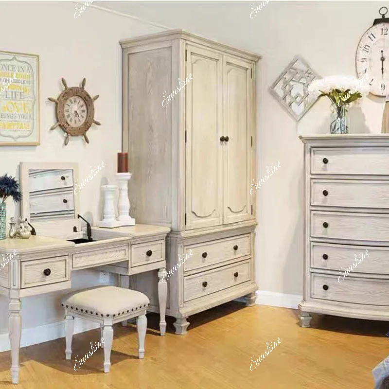 Light luxury solid wood independent wardrobe opposite door adult master bedroom small apartment storage cabinet