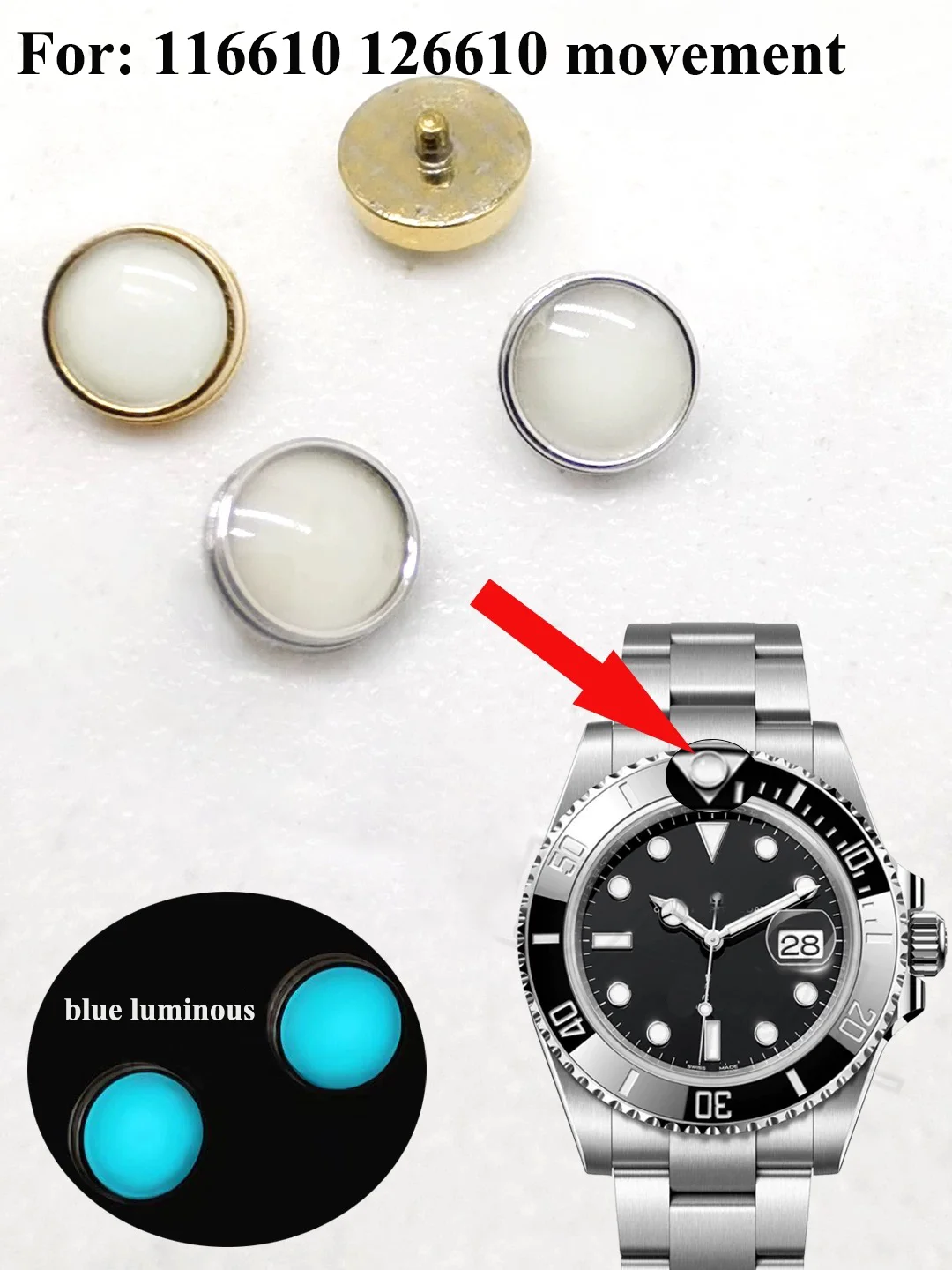 Watch Accessories Blue Luminous Bead Suitable for Black Water Ghost Night Pearl fit 116610 126610 Luminous Points