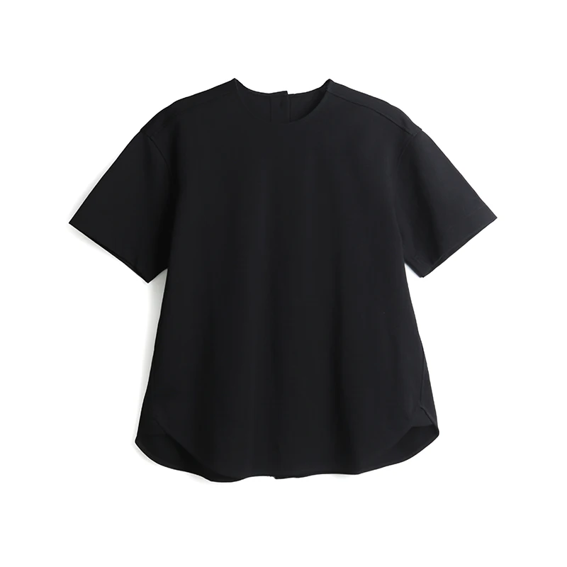 

Весна 2025: Женская ретро-футболка с круглым вырезом и пуговицами, из смесового хлопка и нейлона, в уличном стиле, для молодых женщин