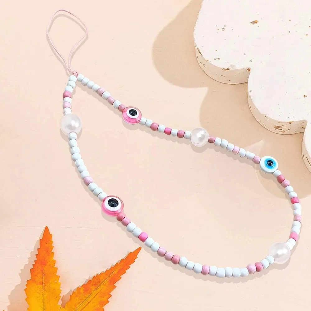 Devil Eye Blue Evil Eye Phone Chain Vintage Glass Rice Beads Telephone Lanyard Charm Pink Fashion Cellphone Strap