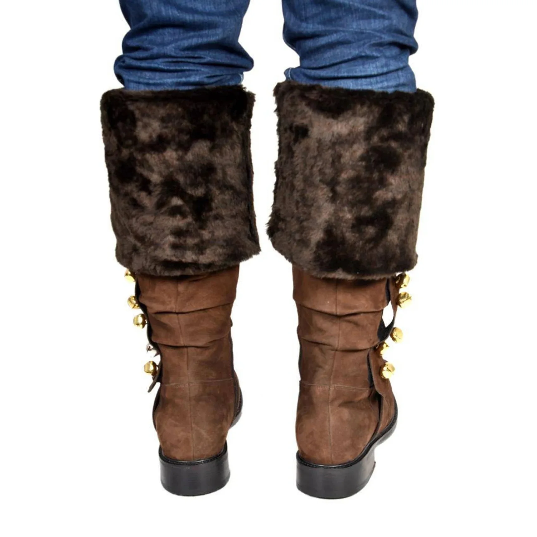 Herren Weihnachts-Weihnachtsmann-Stiefel mit Weitem Schaft, Kampfstiefel mit Weißem Plüschfellbesatz und Goldener Schnalle für Halloween-Cosplay-Kostüm – Detail 12
