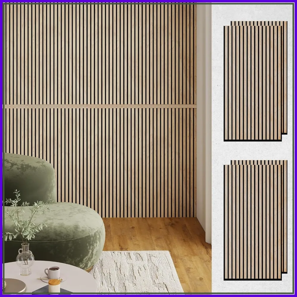 

Acoustic Wood Wall Panels - 4 Pack 48"x24" Sound-Absorbing Slat Wood Panels, MDF for Home Studio Office