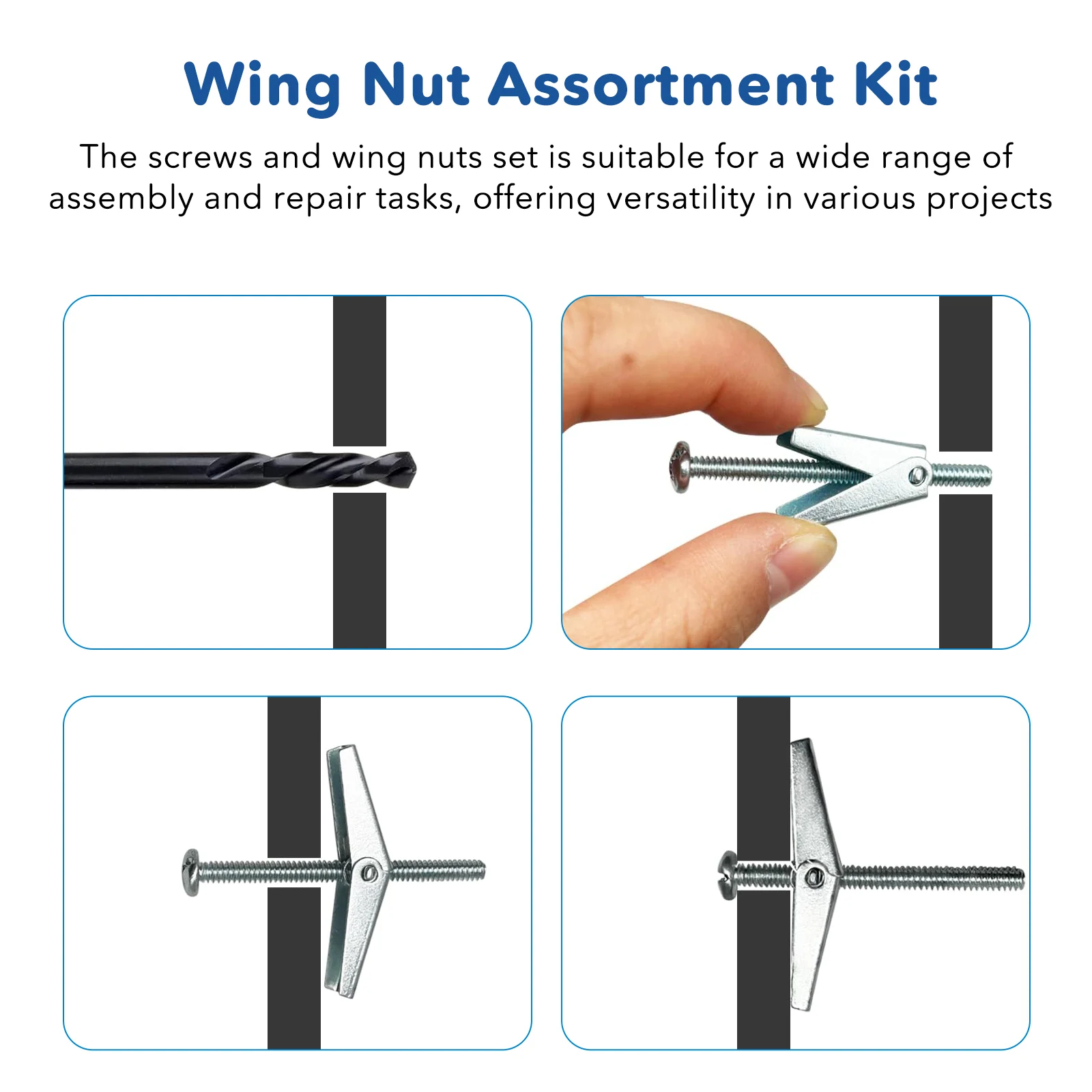 

30 Sets Toggle Bolt Wing Nut Kit Heavy Duty Drywall Anchors Screws Hanger Bolts Repair Plasterboard Metal Wall Anchor