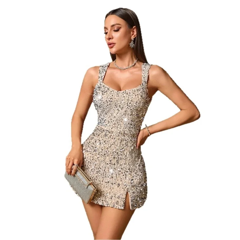 Women Low Slit Dresses Summer Shiny Sequins Evening Dress Sexy Elegant Party Dresses Cocktail Short Birthday Prom Dresses XSY225 - Image 5