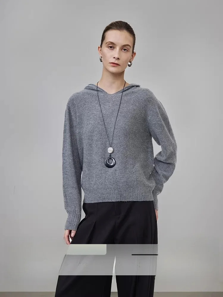 

UNSPOKEN Women's ort Hooded Knitwear Woolen Loose Lazy Sle Spring Faion 2026 New Arrival Comfortable Casual Top