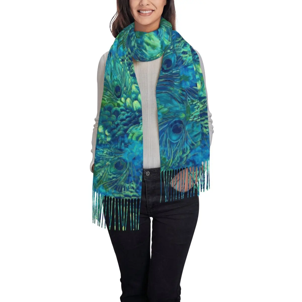 الطاووس لطيف وجميل ريشة الحيوان وشاح شرابة الأوشحة النساء لينة الدافئة شالات و يلتف كبير الخريف الشتاء شال التفاف