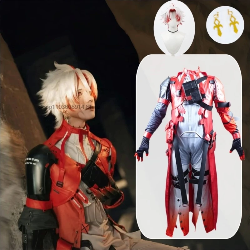 Wuthering Waves Scar Cosplay Costume parrucca uomo uniforme Headwear orecchini elettro risonatore cardiaco Red Cortex Halloween Party