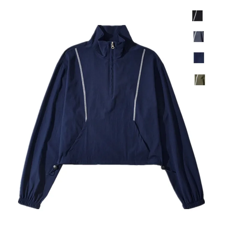 Street Sle Qui Dry High Waist f Zip Jaet Dstring Hem Trendy Women's ort Coat Casual Faion Spring Outerwear