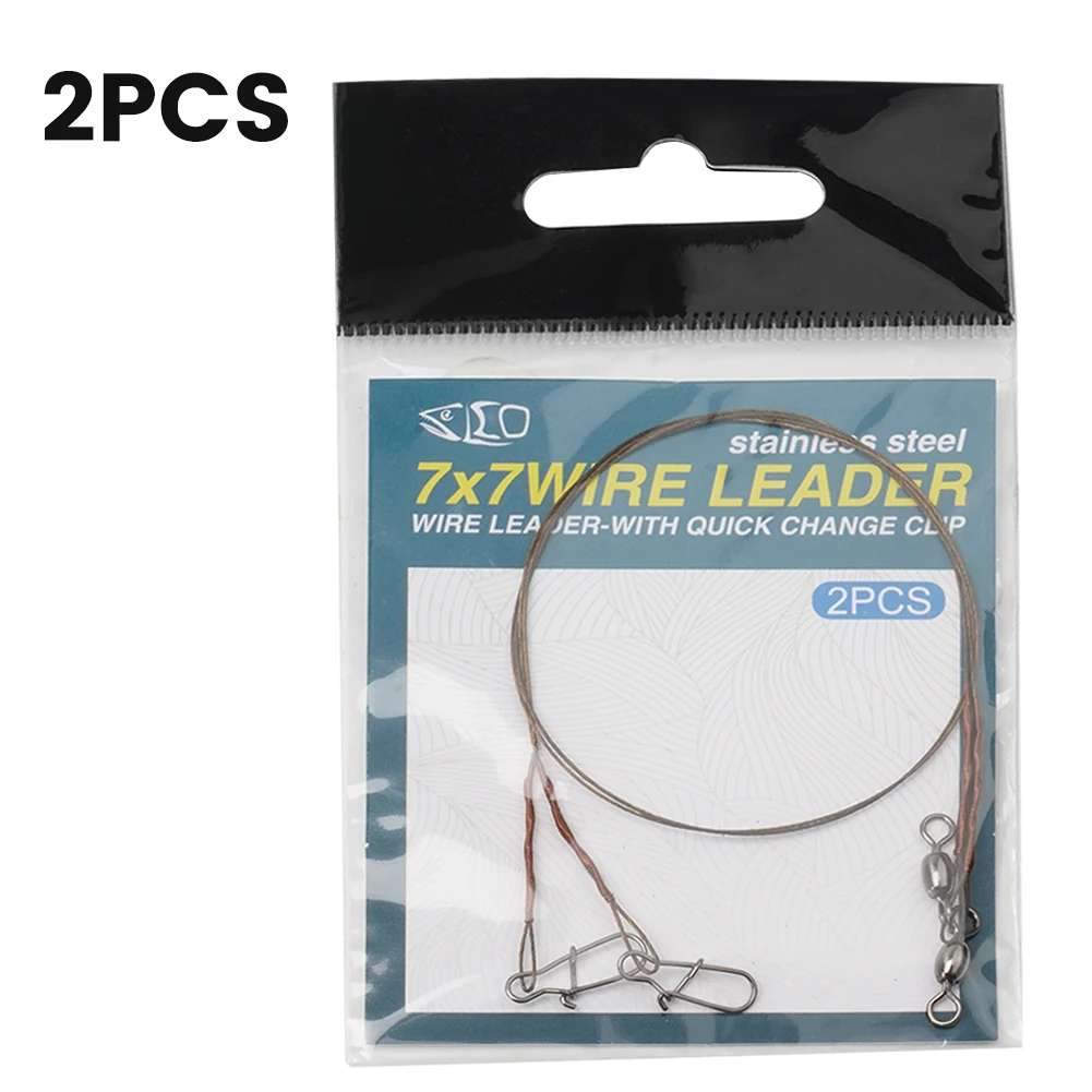 2pcs Fishing Line Steel Wire Leader Snap Rolling Swivel Wire Leadcore Leash 20/30/40cm Fishing Line For Saltwater Fresh Water