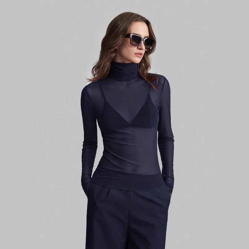 قميص ركاب ذو ياقة واقفة بلون سادة وأكمام طويلة وأنيق وأنيق #4