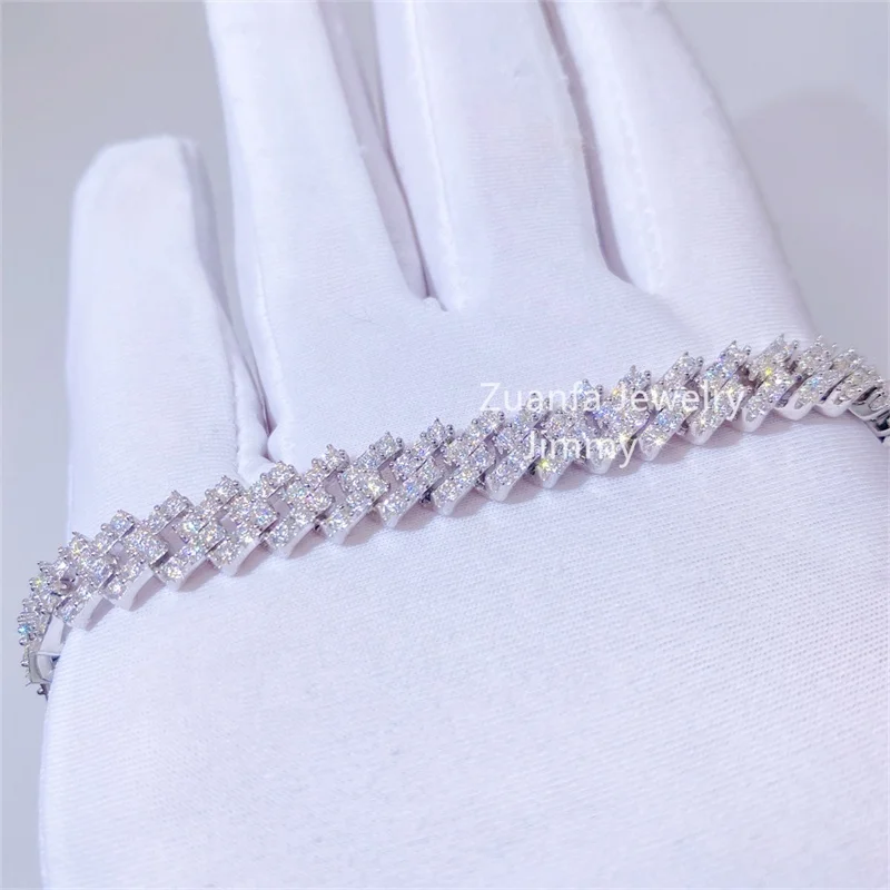 925 Sterling Silver Iced Out Jewelry 8mm Moissanite Cuban Bracelet VVS Moissanite Link Cuban Bracelet