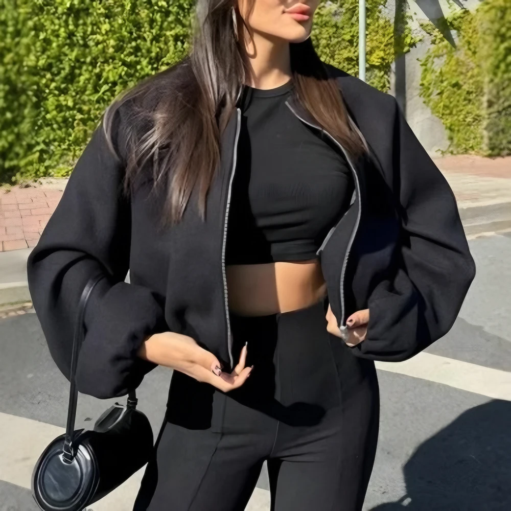 

Women's Soft Bomber Jacket Casual Spring Outerwear Fashion Joker Design Top Women's Wear