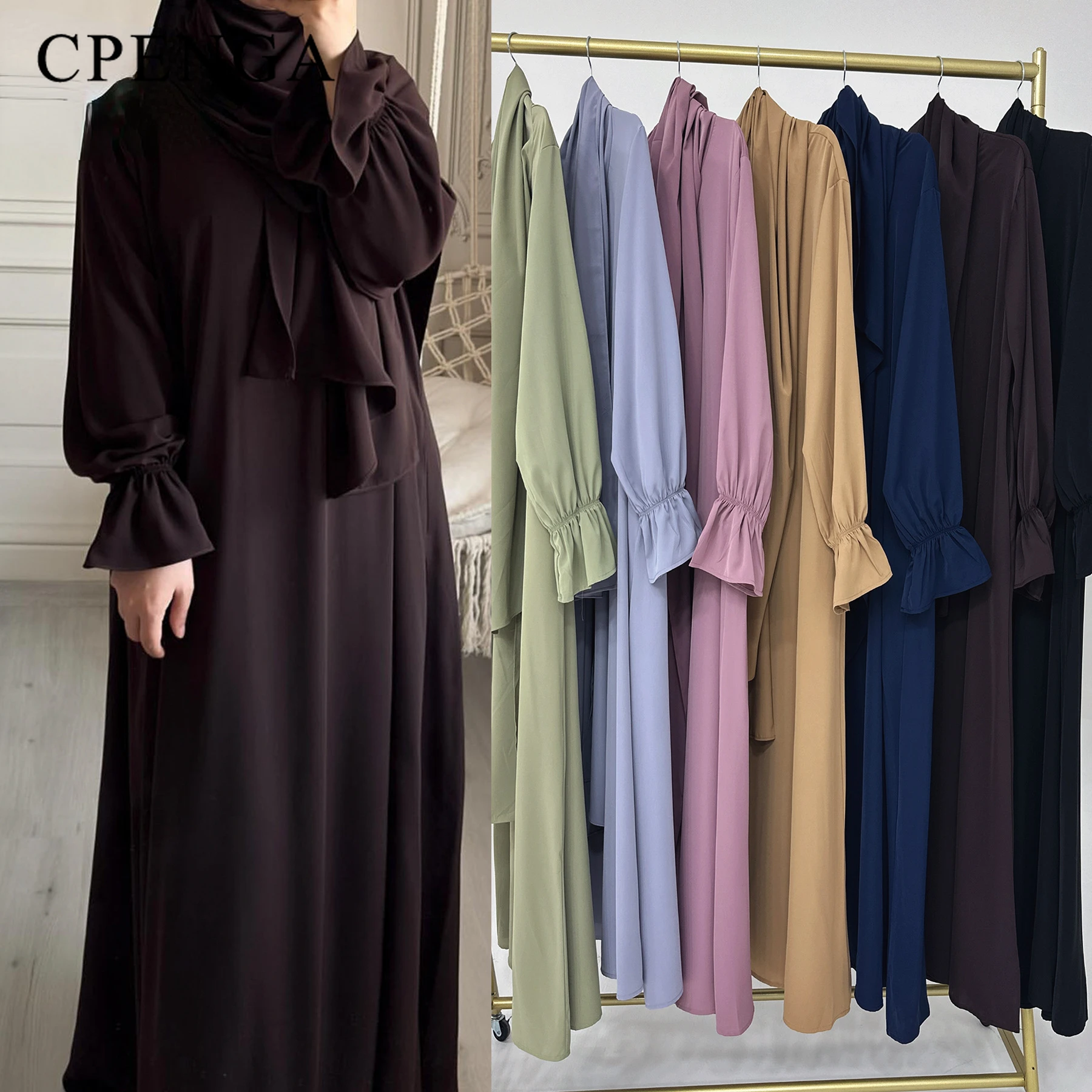 2024 Spring Muslim Modest Dress for Women Eid Arabic Femme Hijab Abaya Dubai 2 Pieces Islamic Long Sleeve Turkey Robe clothing