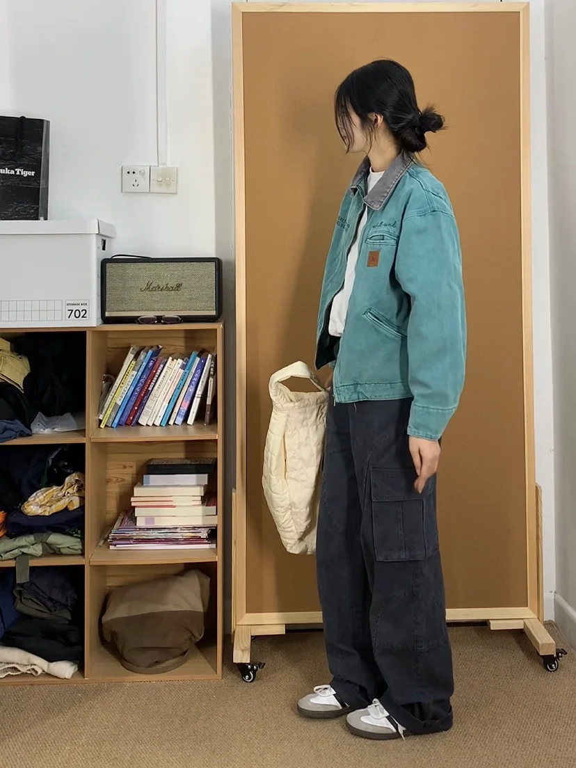 

Lifeasam American Retro Waed Workwear Jaet Casual Denim Collar ort Coat for Men And Women Street Sle Polyester