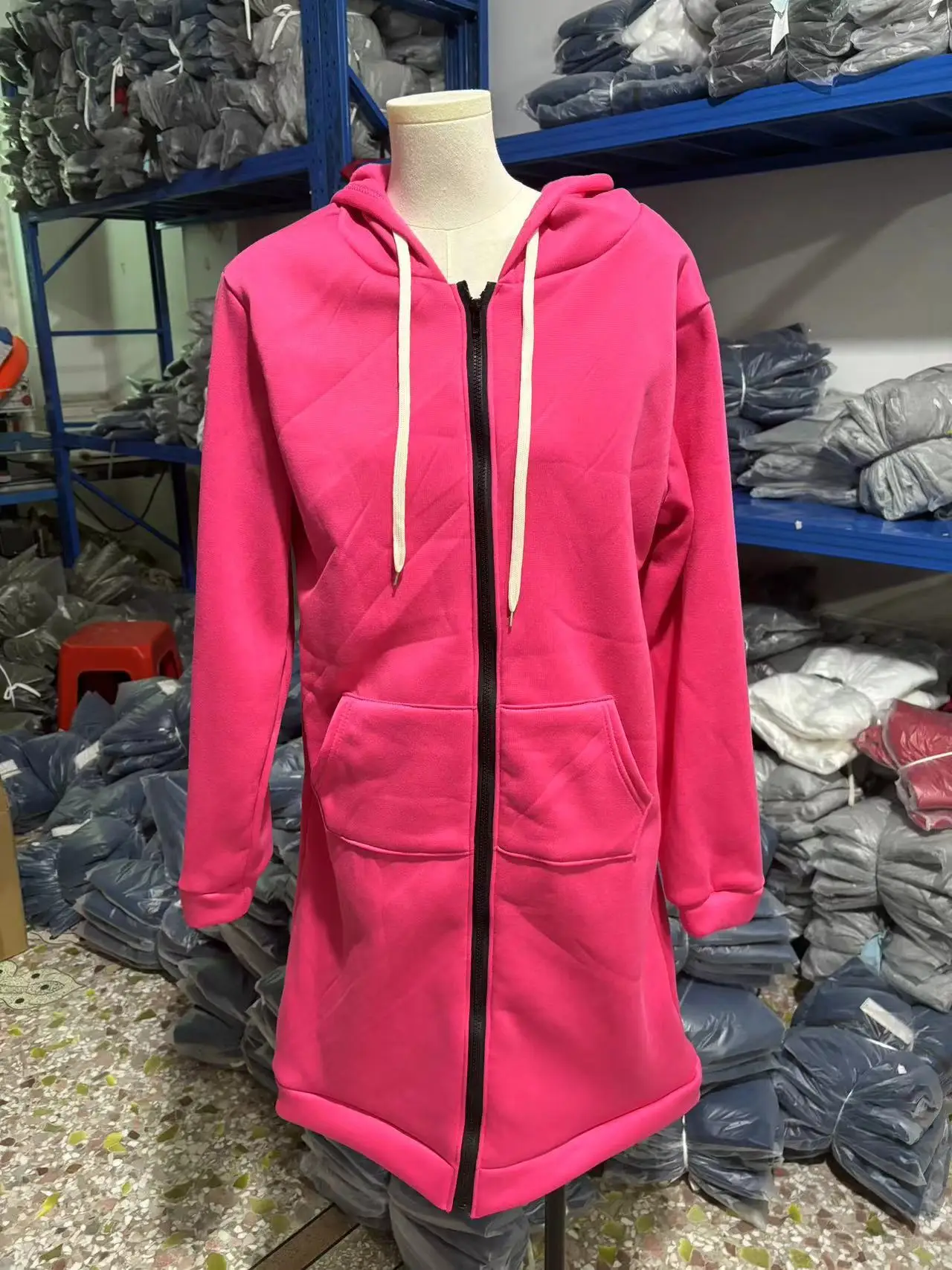 Long Zip Hooded Sweat Jacket For Women Drawstring Long Sleeve Outerwear With Side Pockets For Cold Season Daily Matching
