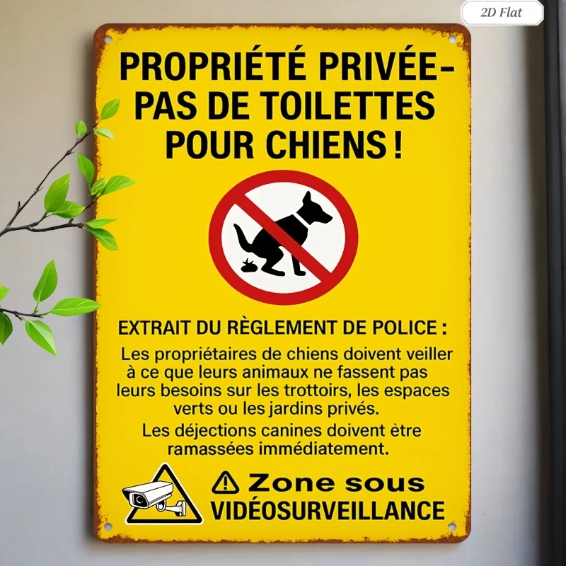 2D Flat, 1pc French No Dog Poop Policy Sign - Aluminum Metal 