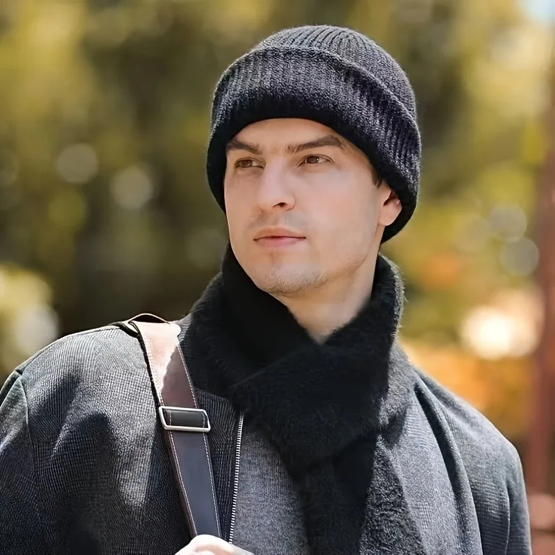 Men's Winter Knit Beanie Mask Windproof 2-in-1 Convertible Hat & Face Cover Thermal Foldable Design for Outdoor Sports