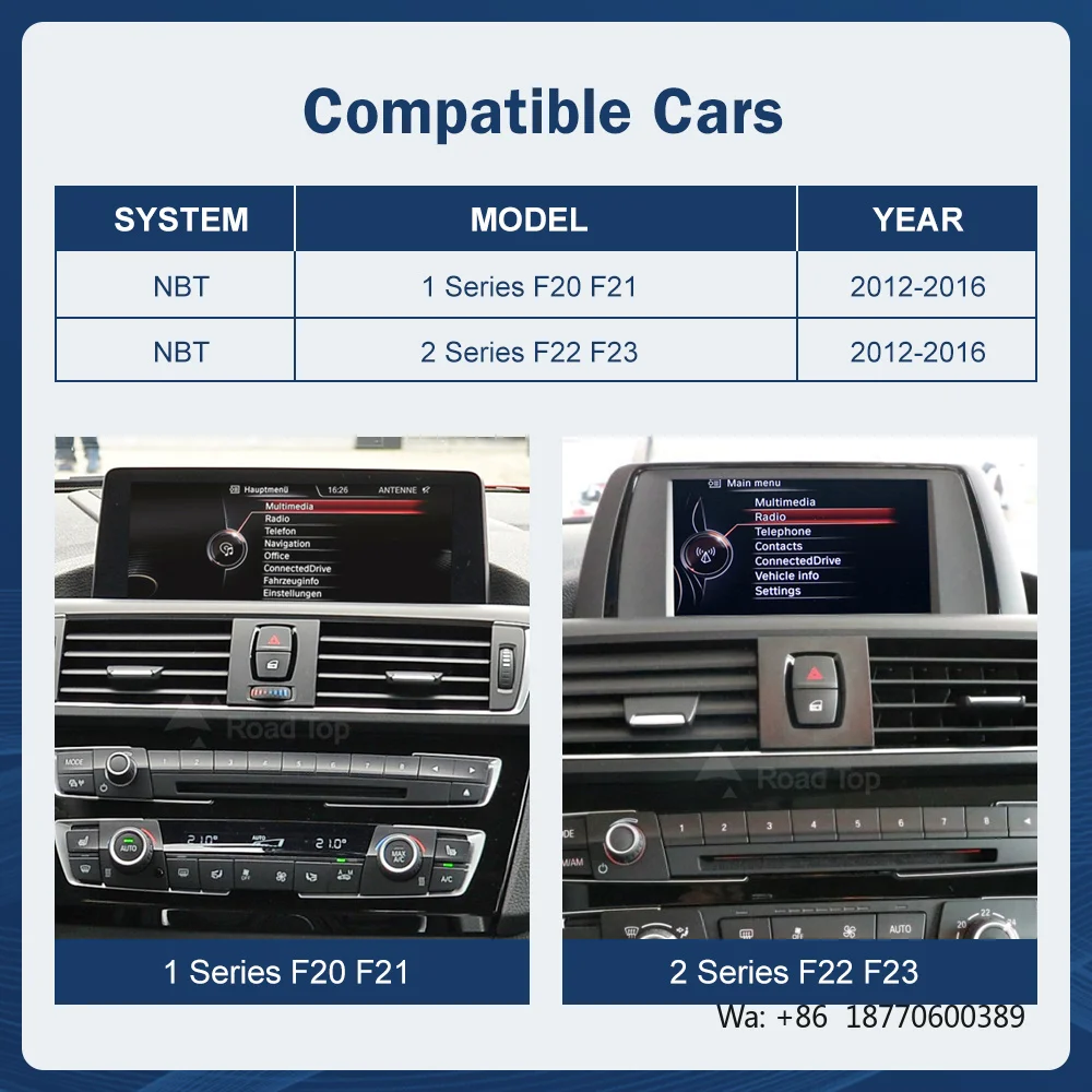 Road Top Wireless Apple CarPlay Android Auto Touch Screen for BMW 1 2 Series F20 F21 F22 F23 2012-2016 NBT Vertical Screen