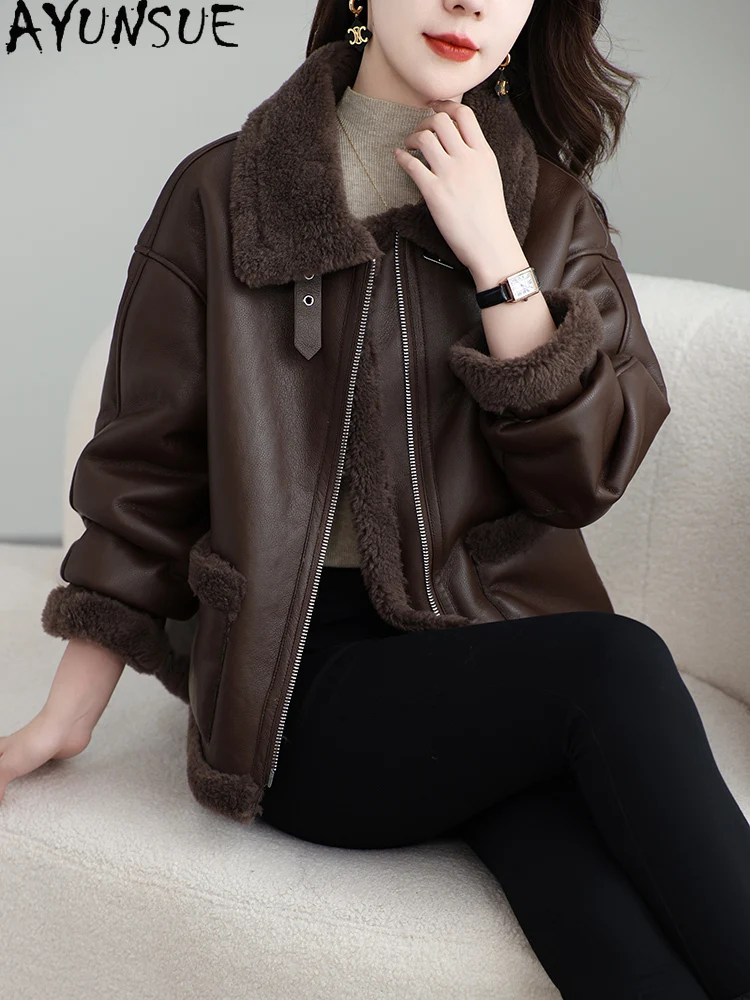 AYUNSUE 100% manteau de fourrure de laine femmes 2025 automne hiver vêtements fourrure intégrée Пajiто Ж onderе nouveau dans manteaux femme veste de moto