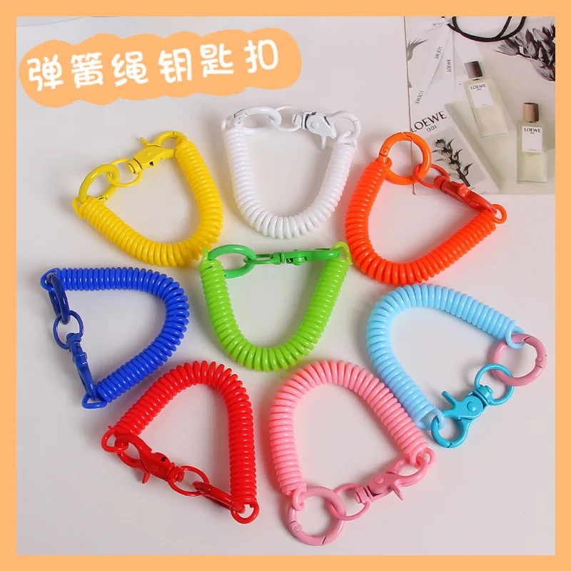 New Metal Hook Spiral Elastic Spring Rope Keychain For Bag Outdoor Anti Loss Phone Spring Hook Key Ring Party Gift