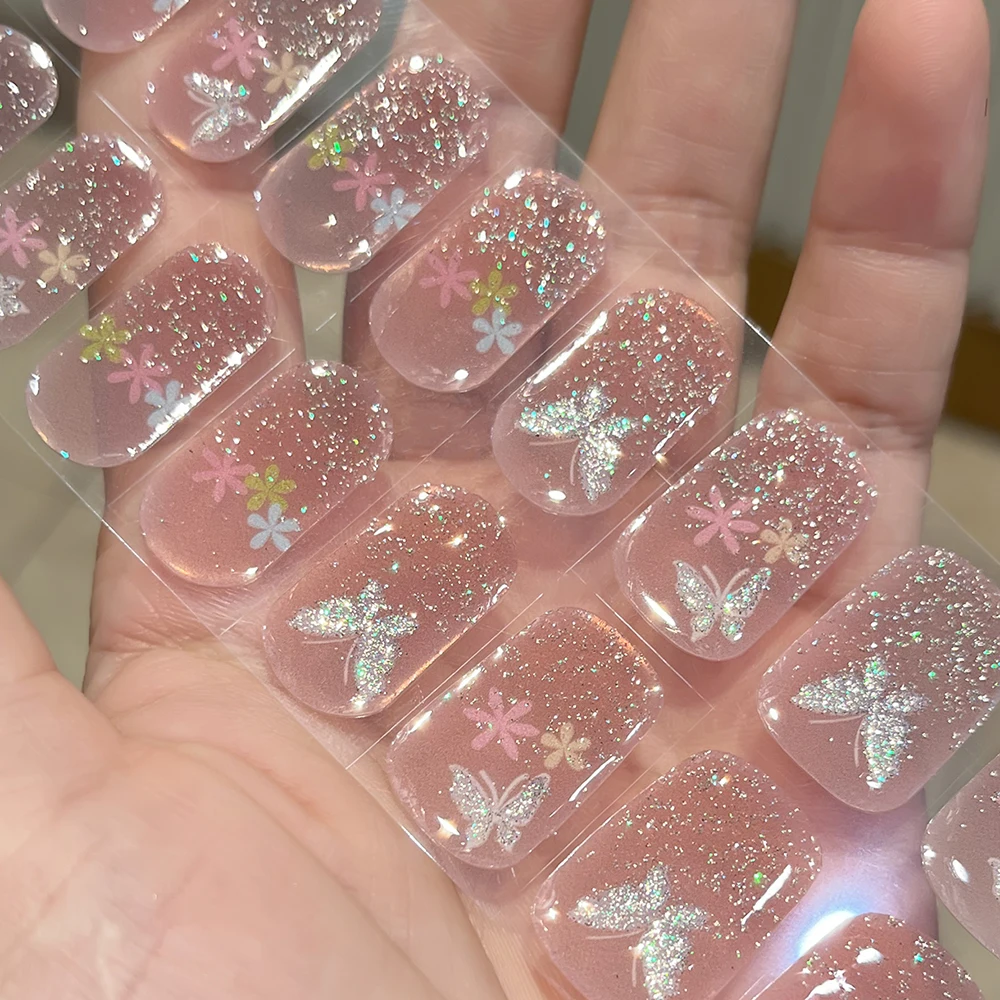 

20TipsButterfly Design полуотвержденные гелевые полоски для ногтей блестящие блестящие наклейки для гель-лака «сделай сам» для ногтей работает с УФ/светодиодной лампой для ногтей