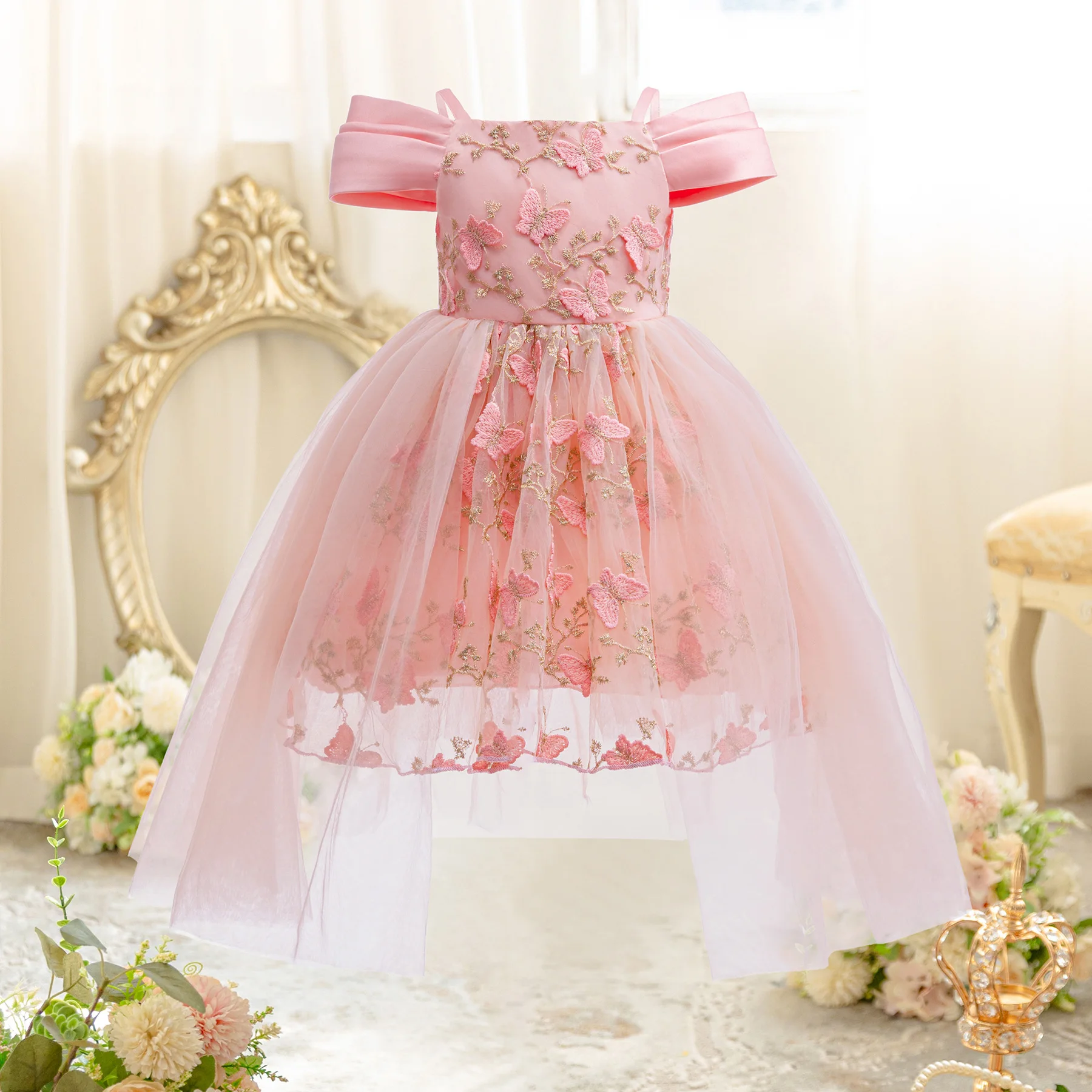 

Off-shoulder Girl Dresses Bridesmaid Flower Wedding Dress Girls Party Dresses For Birthday Halloween Evening Kids Princess Dress